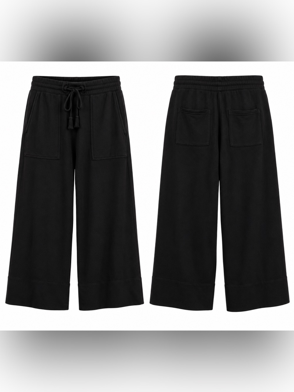 Quince Wide Leg Lounge Pants Crop Drawstring Stretch Small Black Casual Relaxed